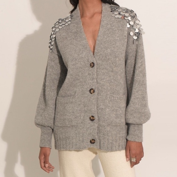 Eleven Six Sweaters - Eleven Six
Cora Sequined Shoulder Cardigan gray front pocket size M/L. NWT.